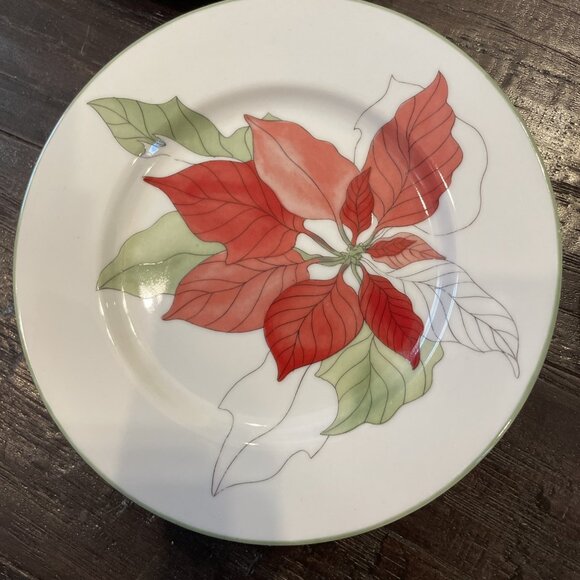 Block Spal Watercolors Poinsettia Bread Butter Plates Plate 6” 1982 Set Of 4 VTG - Picture 3 of 4